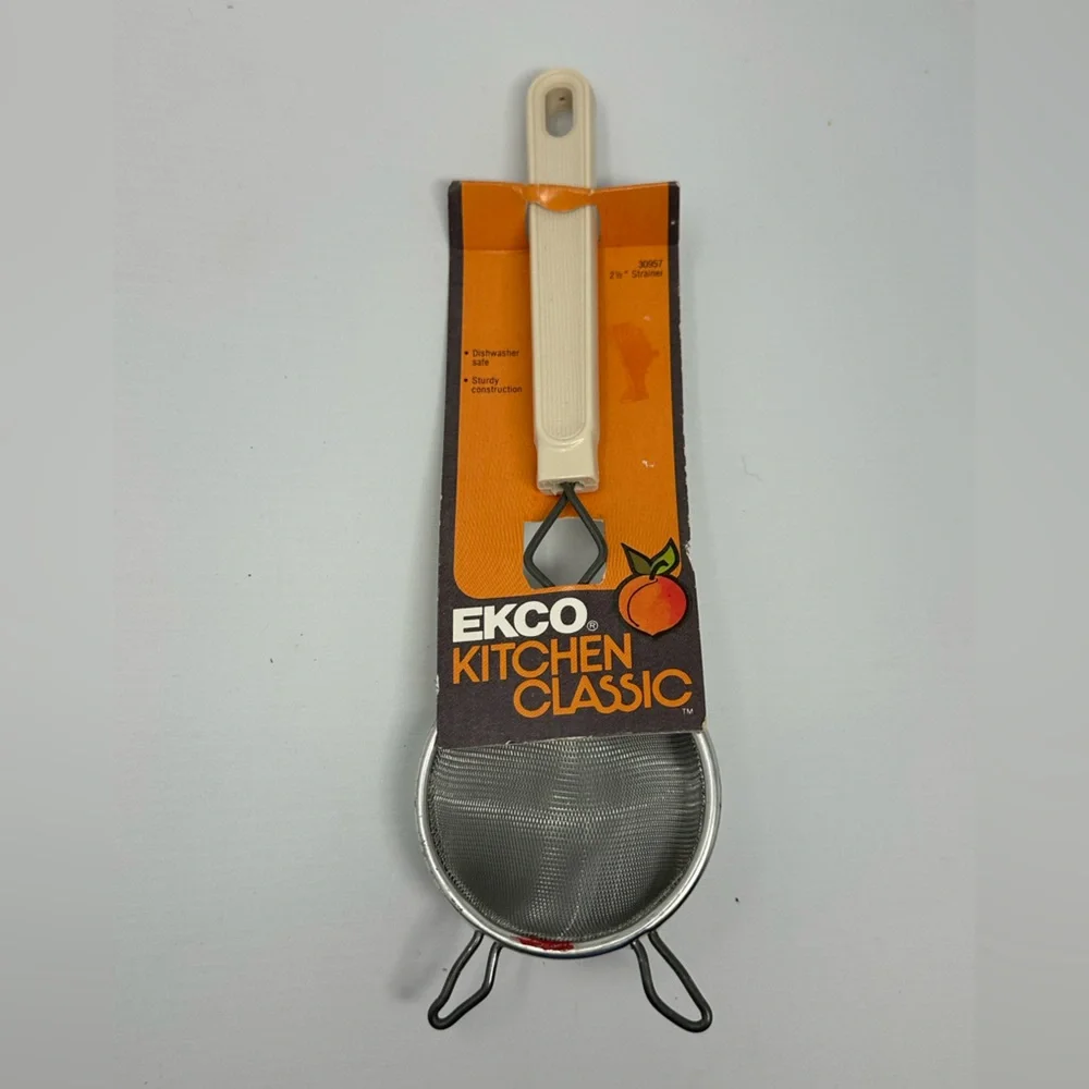 NOS Vintage 1983 Ekco 2 1/2” Strainer 30957 Off White Handle Made in USA D7